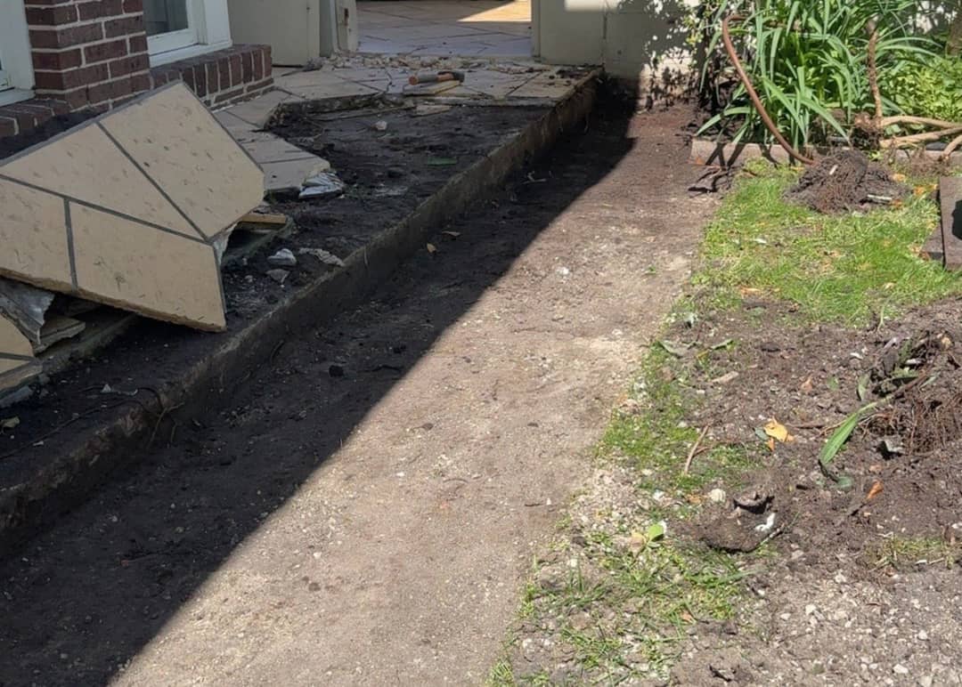 Patio lawn stripped back ready for concrete pour.