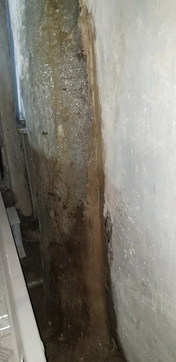 Water staining down the basement wall