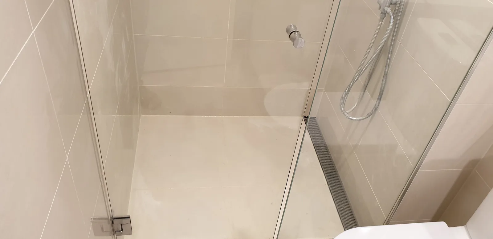 The finished shower, re-tiled and reinstated
